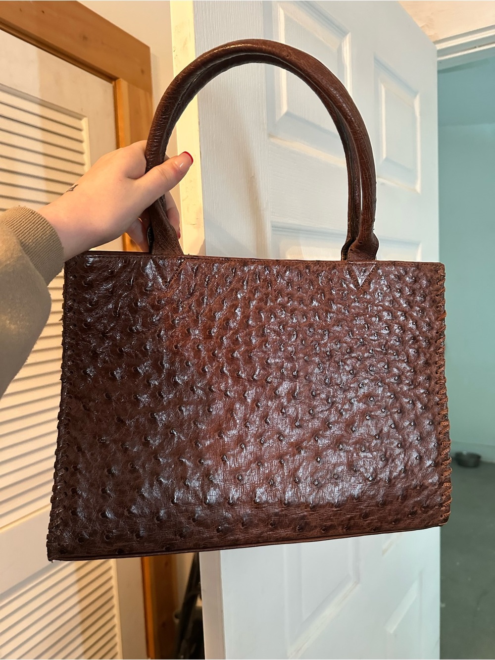 Ostrich Tote Juan Antonio from Lucchese in Chocolate